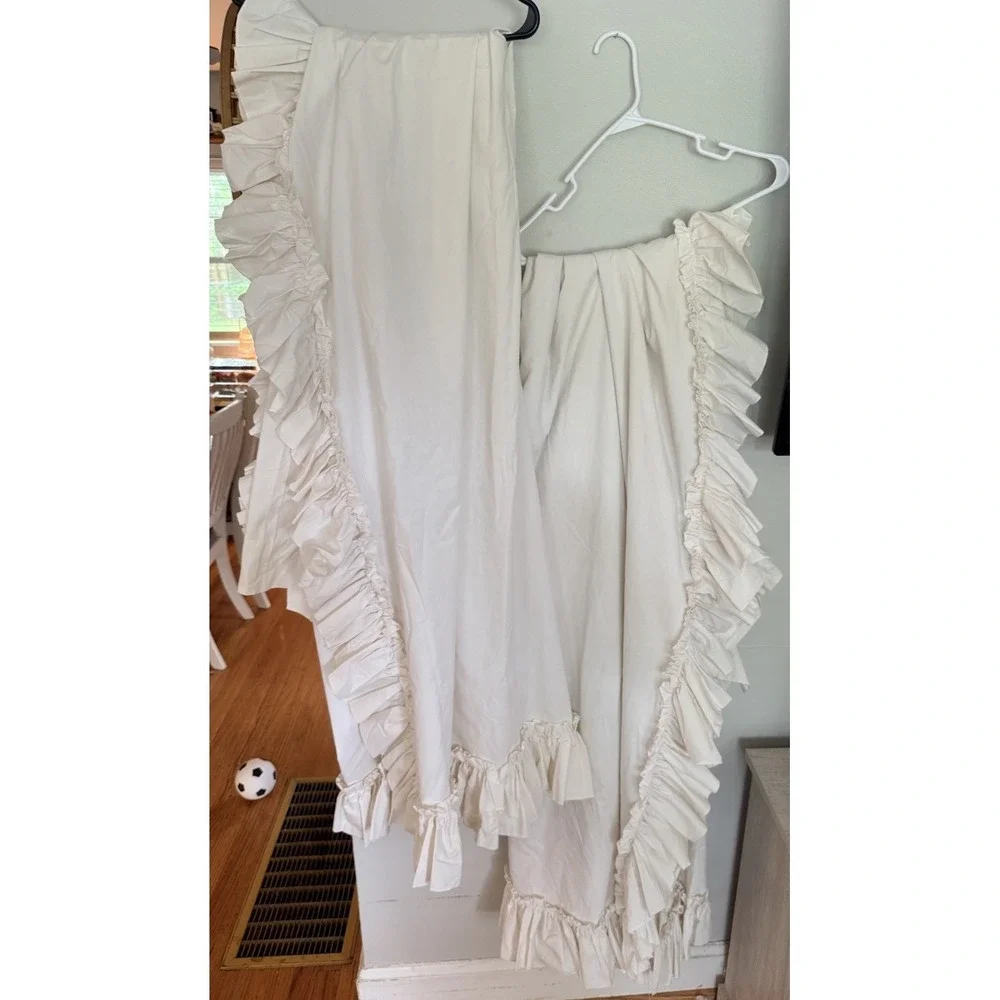 PAIR (2 PANELS) Off White Curtains Ruffle Edge 84